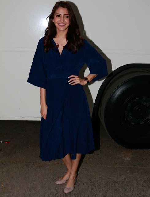 Beautiful Actress Anushka Sharma In Long Blue Dress 4